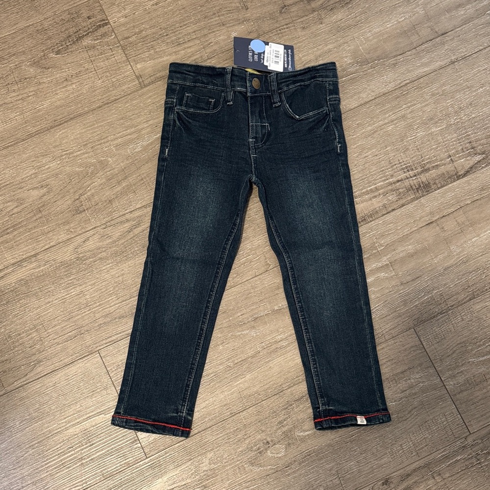 NEW Dark Blue Denim Jeans with Red Hem Detail